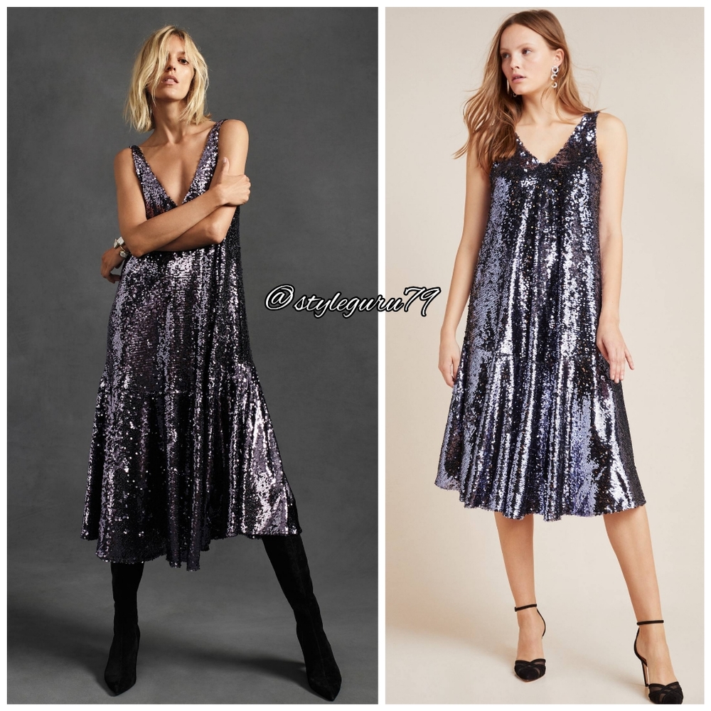 NWT, Anthropologie, Sybil Sleeveless Sequined Bow Midi Dress